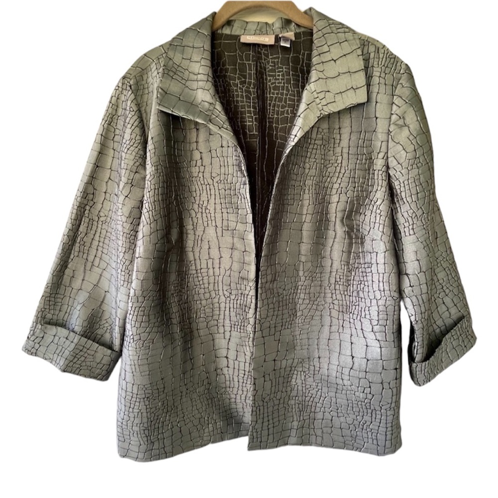 Chico's Light Olive Croc-Texture Open-Front Blazer